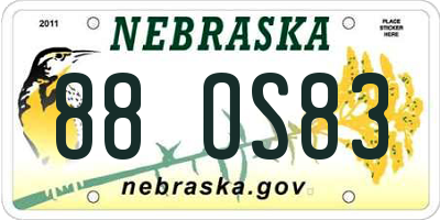 NE license plate 88OS83