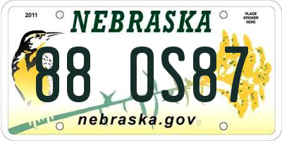 NE license plate 88OS87