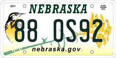 NE license plate 88OS92