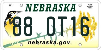 NE license plate 88OT16