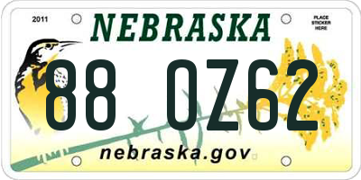 NE license plate 88OZ62
