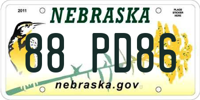 NE license plate 88PD86