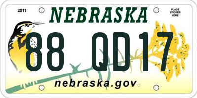 NE license plate 88QD17