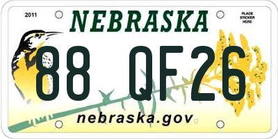 NE license plate 88QF26