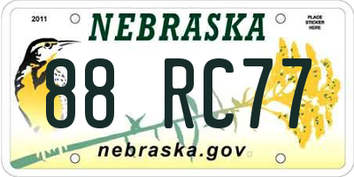 NE license plate 88RC77