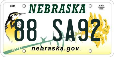 NE license plate 88SA92