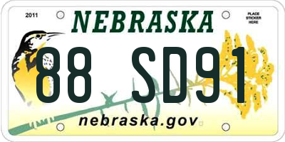 NE license plate 88SD91