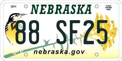 NE license plate 88SF25