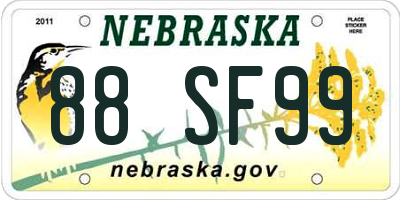 NE license plate 88SF99