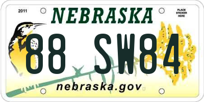 NE license plate 88SW84