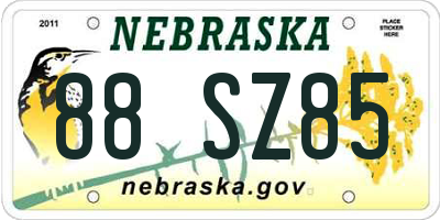 NE license plate 88SZ85