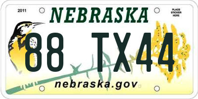 NE license plate 88TX44