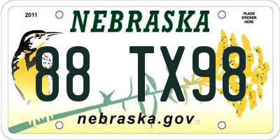 NE license plate 88TX98
