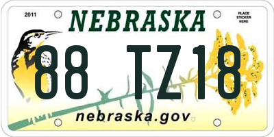 NE license plate 88TZ18