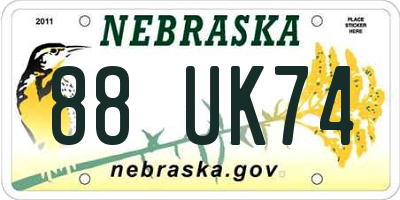 NE license plate 88UK74