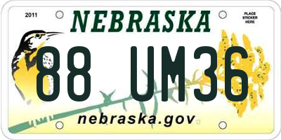 NE license plate 88UM36