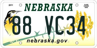 NE license plate 88VC34