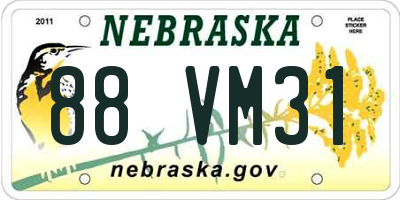 NE license plate 88VM31