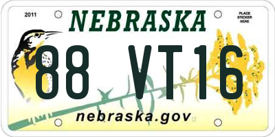 NE license plate 88VT16