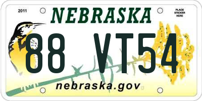 NE license plate 88VT54
