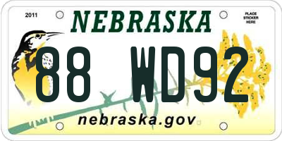 NE license plate 88WD92