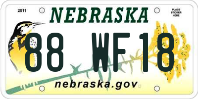 NE license plate 88WF18