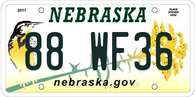NE license plate 88WF36