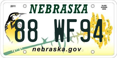 NE license plate 88WF94