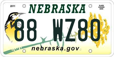 NE license plate 88WZ80