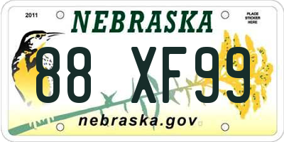 NE license plate 88XF99