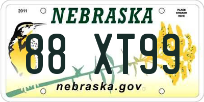NE license plate 88XT99