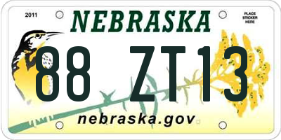 NE license plate 88ZT13