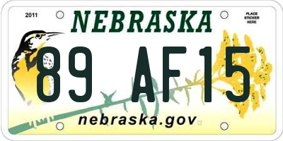 NE license plate 89AF15