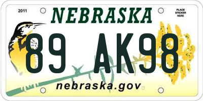 NE license plate 89AK98
