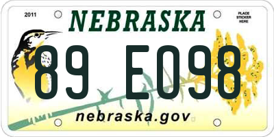 NE license plate 89EO98