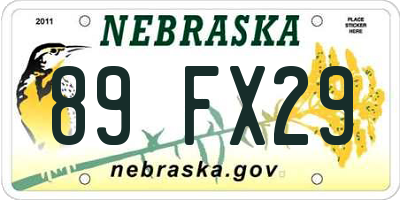 NE license plate 89FX29