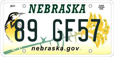 NE license plate 89GF57
