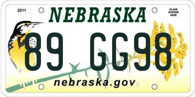 NE license plate 89GG98