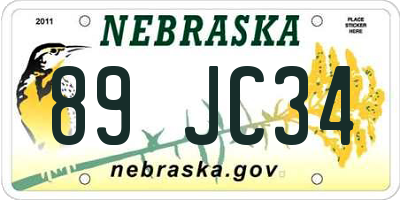 NE license plate 89JC34