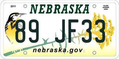 NE license plate 89JF33