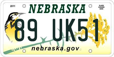 NE license plate 89UK51