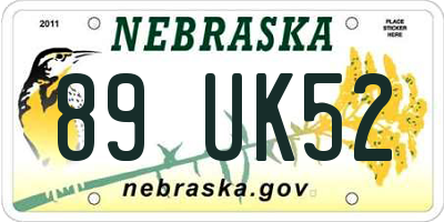 NE license plate 89UK52