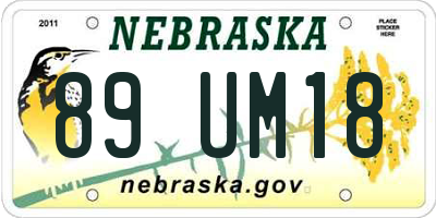 NE license plate 89UM18