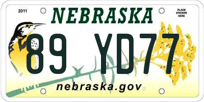 NE license plate 89YD77