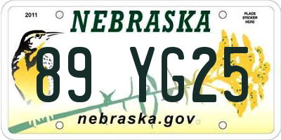 NE license plate 89YG25