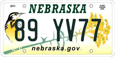 NE license plate 89YV77