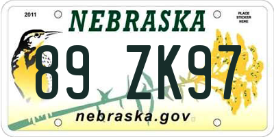 NE license plate 89ZK97