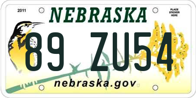 NE license plate 89ZU54