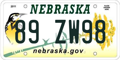 NE license plate 89ZW98
