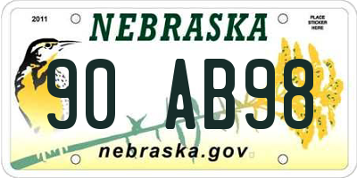 NE license plate 90AB98
